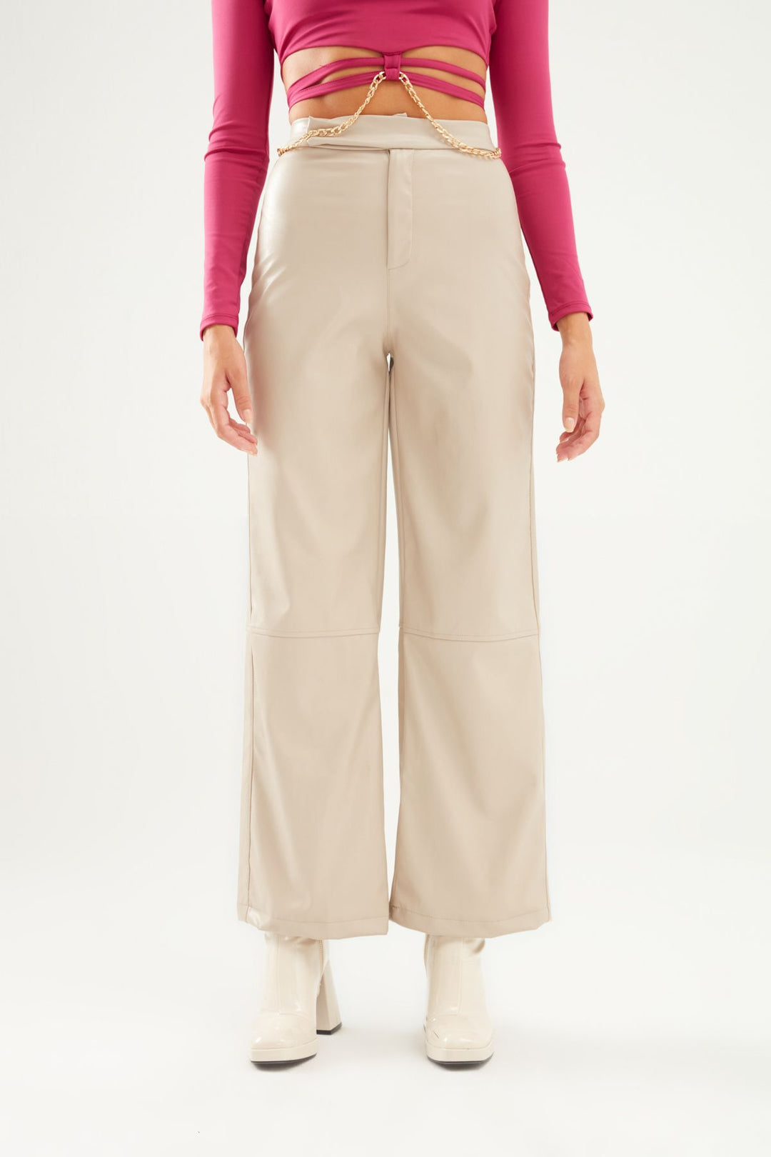 Geniş Paça Deri Pantolon Taş