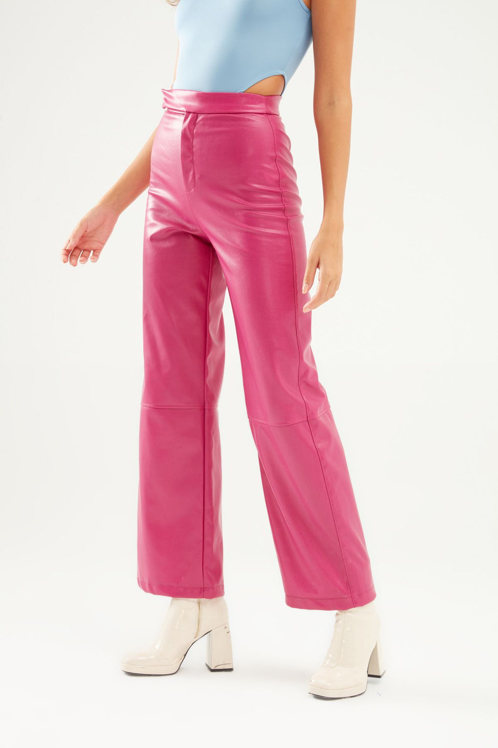 Wide Leg Leather Trousers Orchid