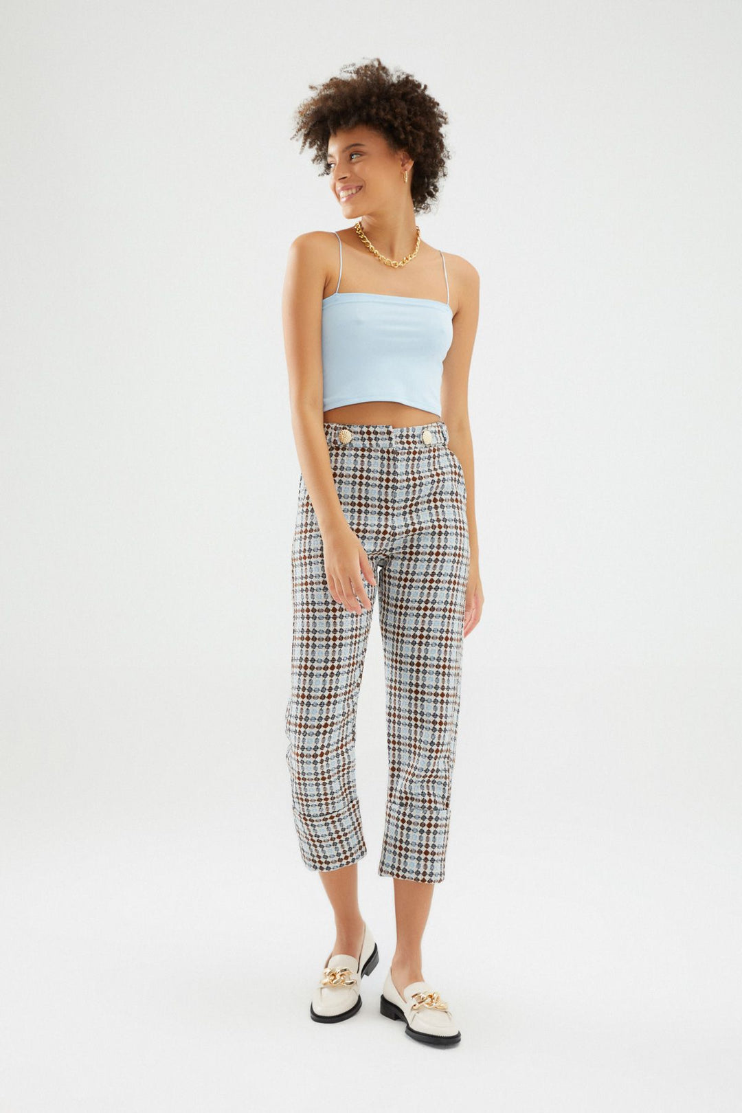 Double Leg Striped Trousers Blue