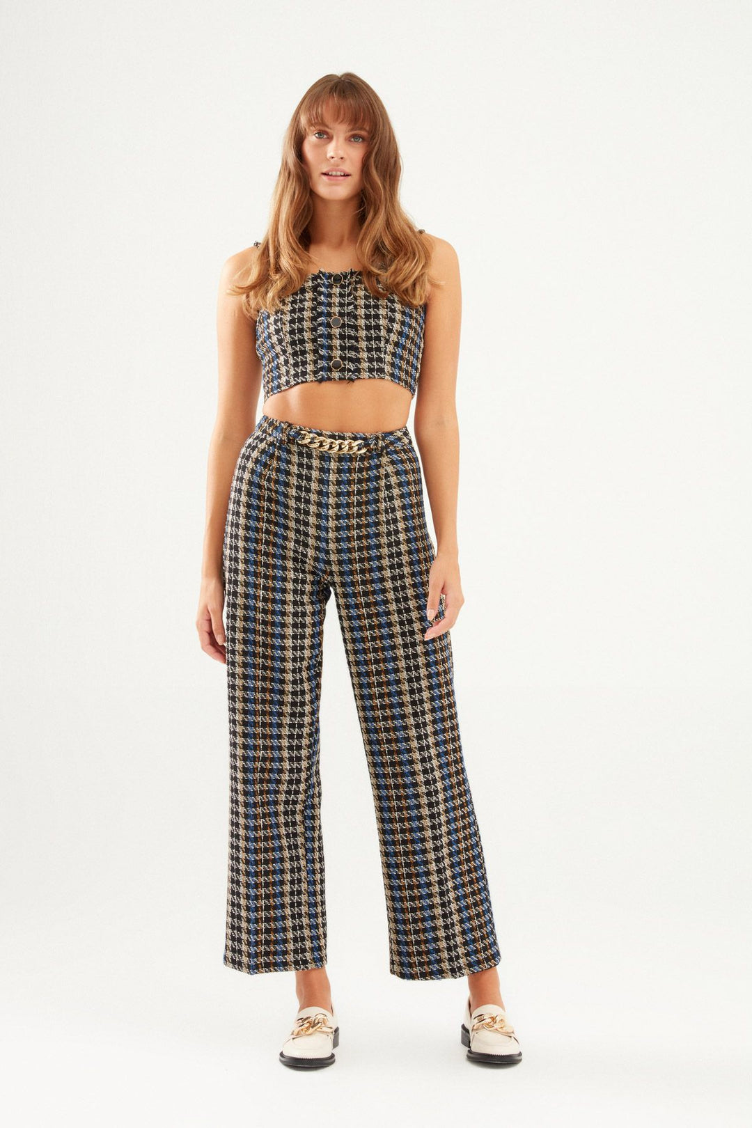 Double Leg Tweed Trousers Black