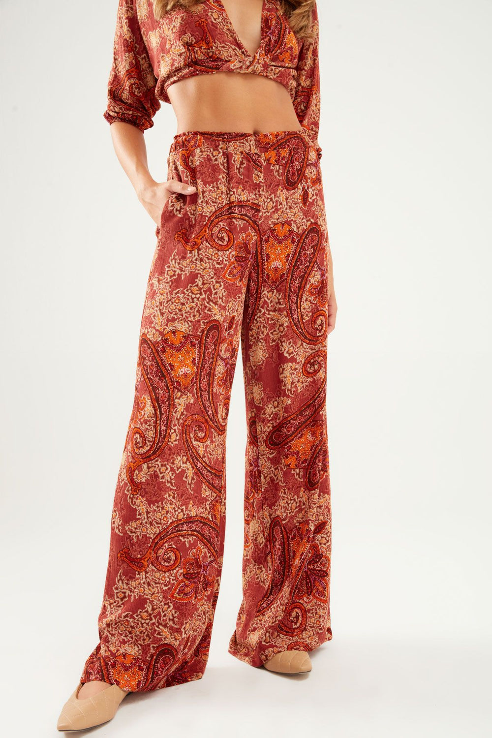 Patterned Wide Leg Trousers Tile
