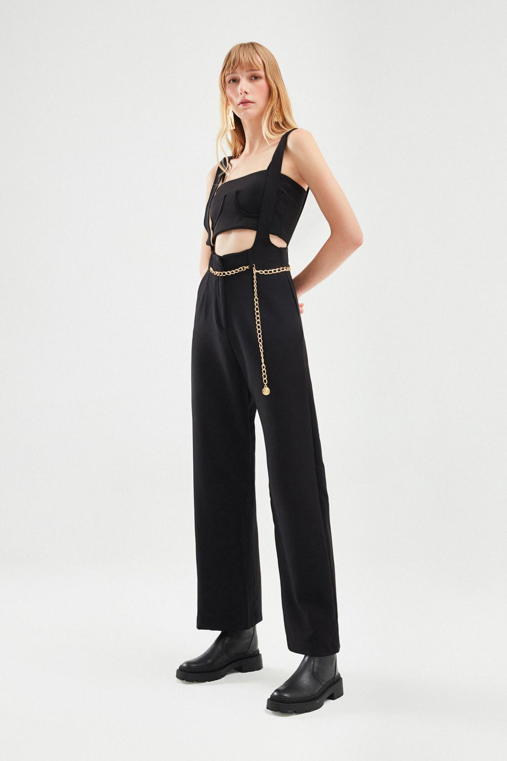 Chain Detailed Salopet Trousers Black