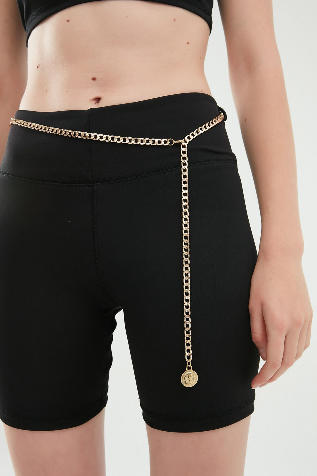 Zincir Kemerli Biker Tayt Siyah