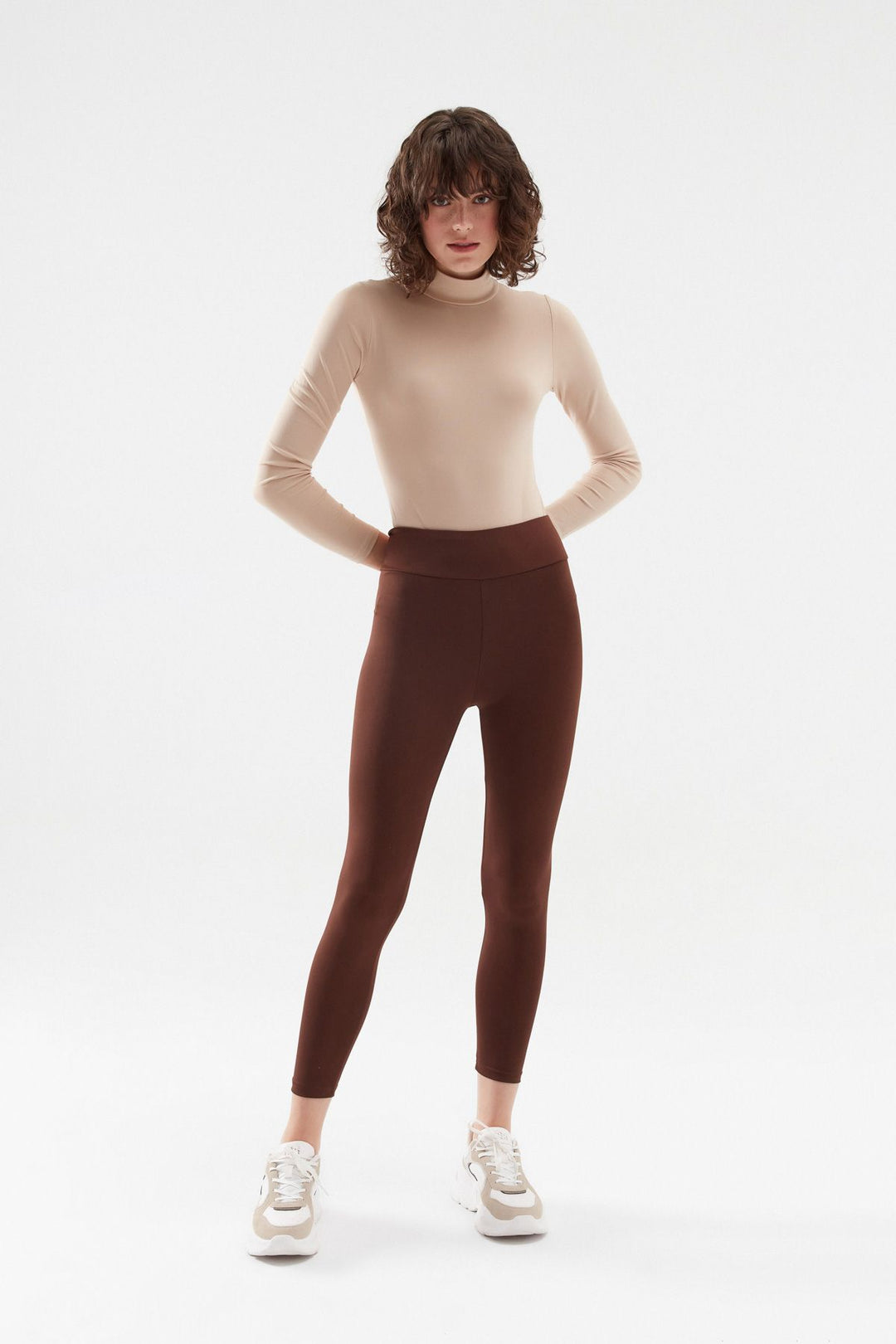 High Waist Basic Leggings Dark Brown