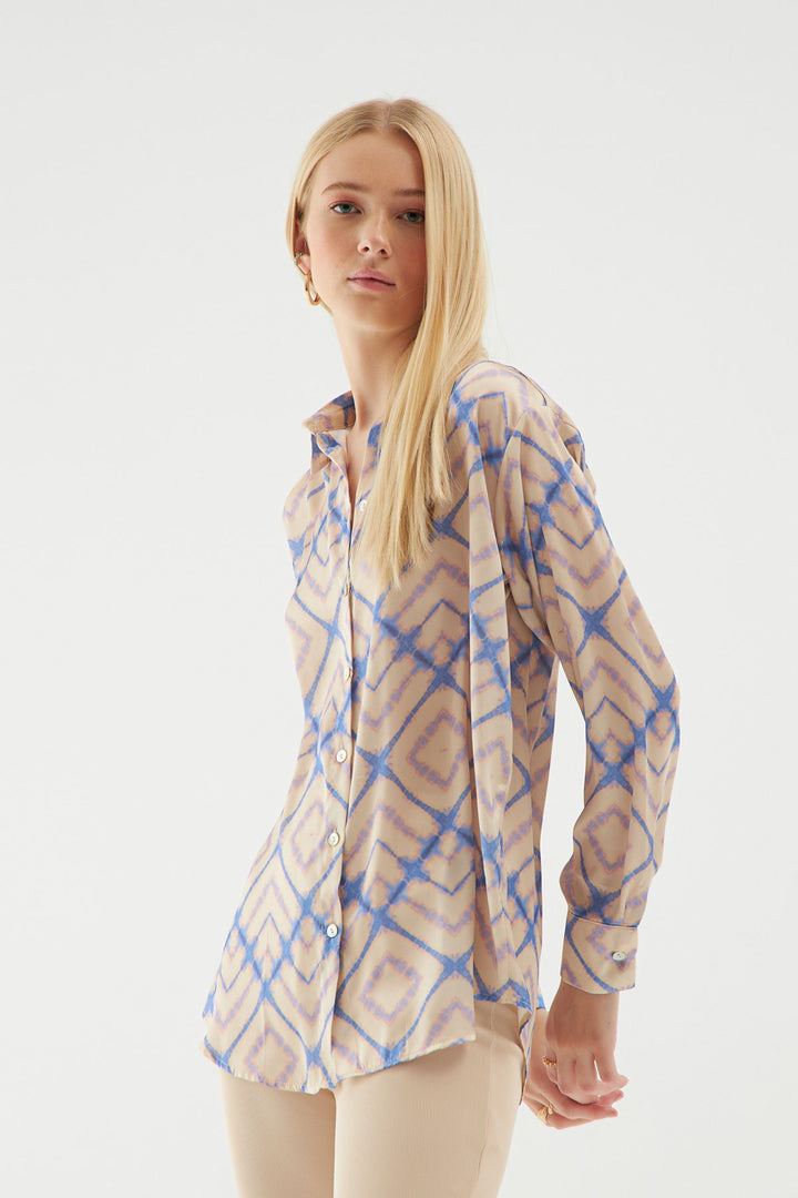 Patterned Satin Shirt Beige