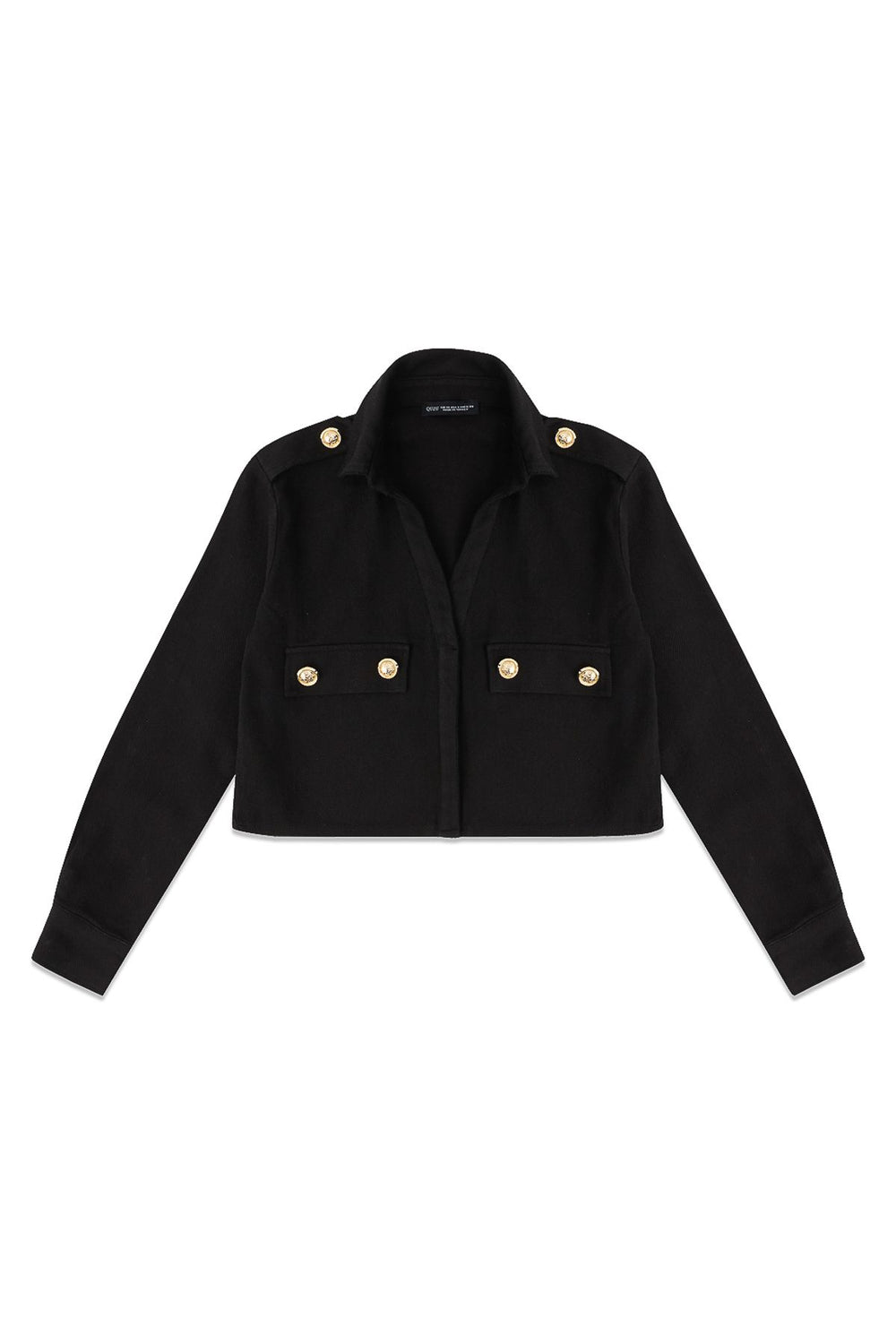 Button Detailed Crop Shirt Black