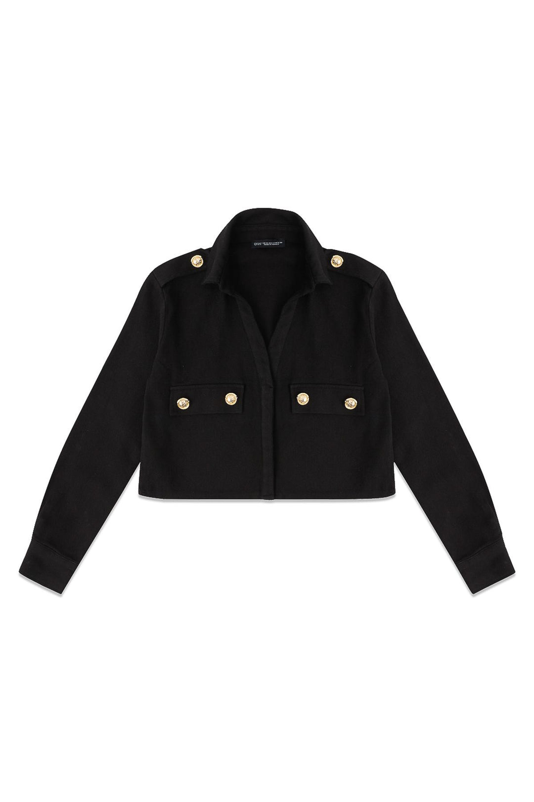 Düğme Detaylı Crop Gömlek Siyah