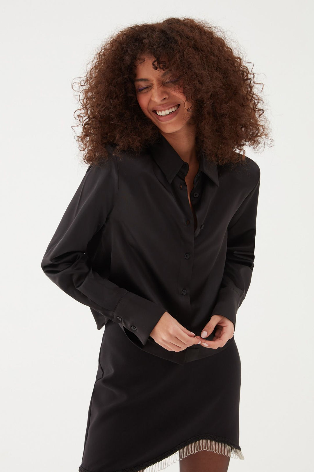 Satin Shirt Black With Wadding Sleeves