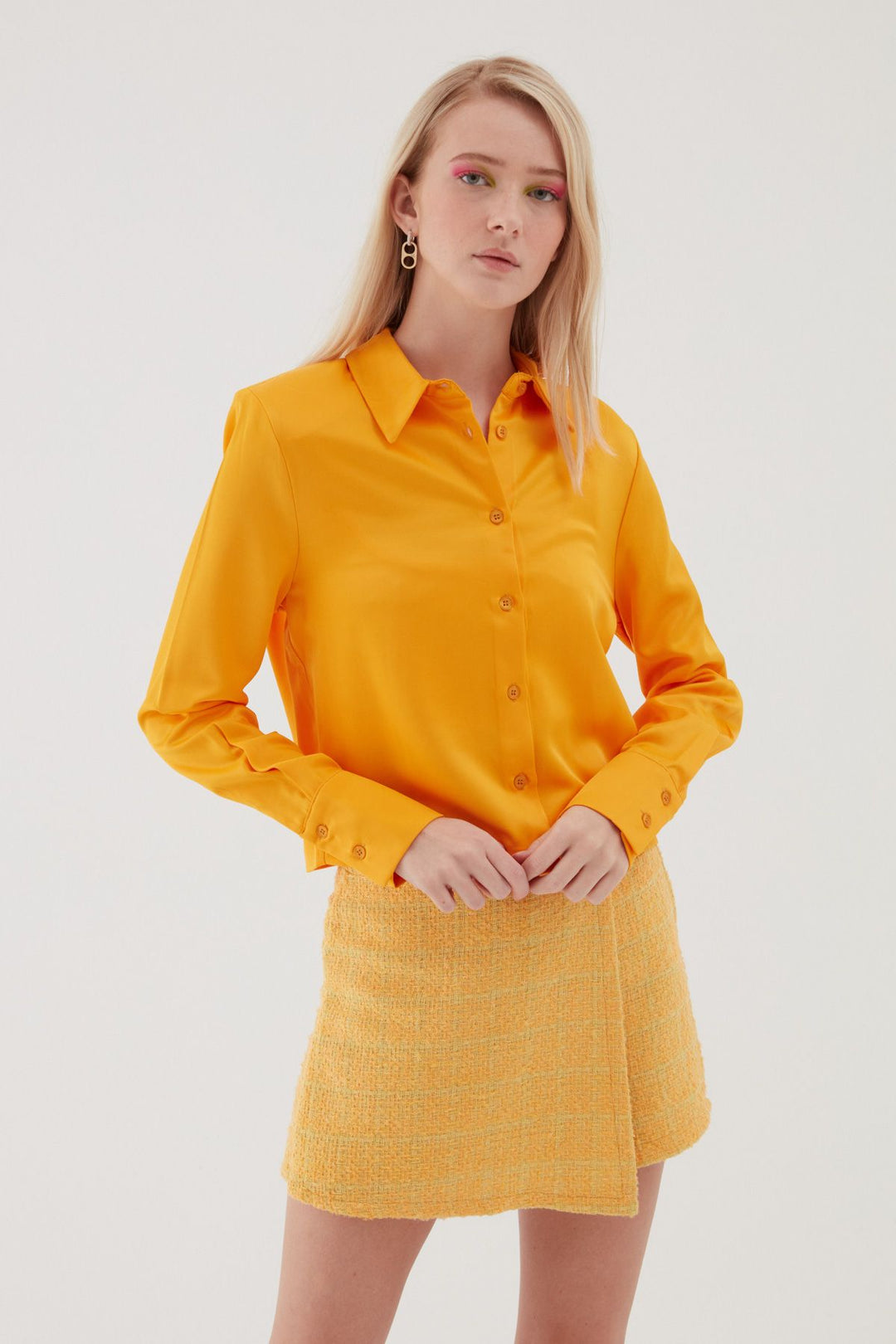 Satin Shirt With Wadding Sleeves Orange