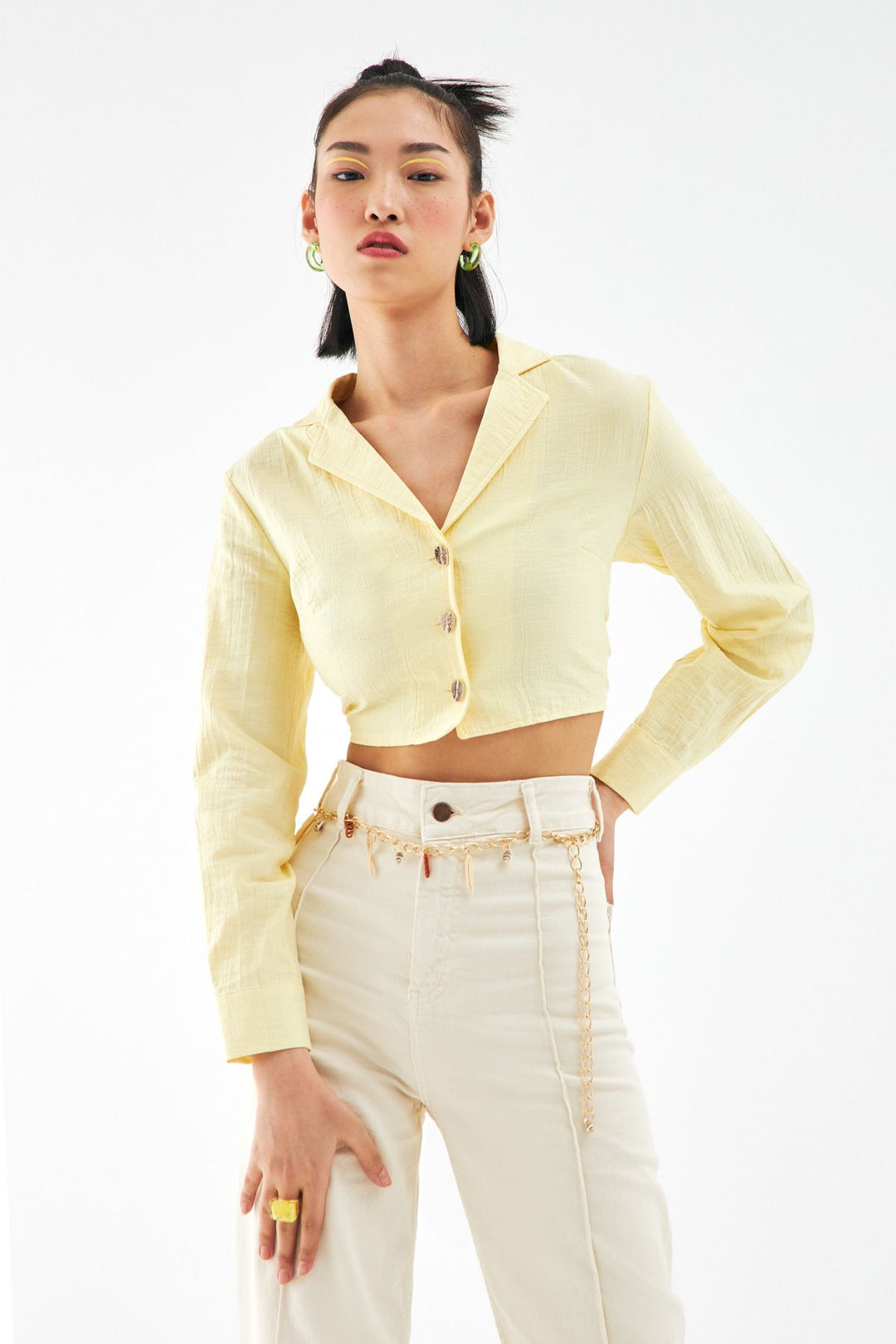 Sırt Bağlama Detaylı Crop Gömlek Sarı