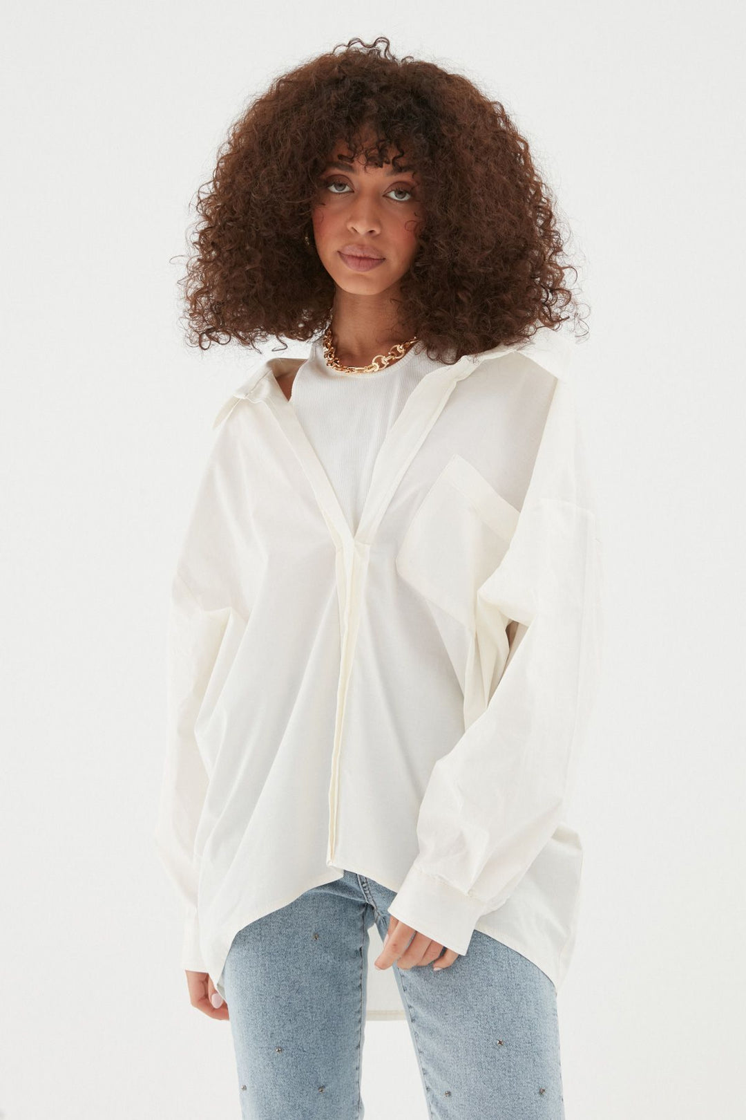 Body Detailed Oversize Shirt Ecru