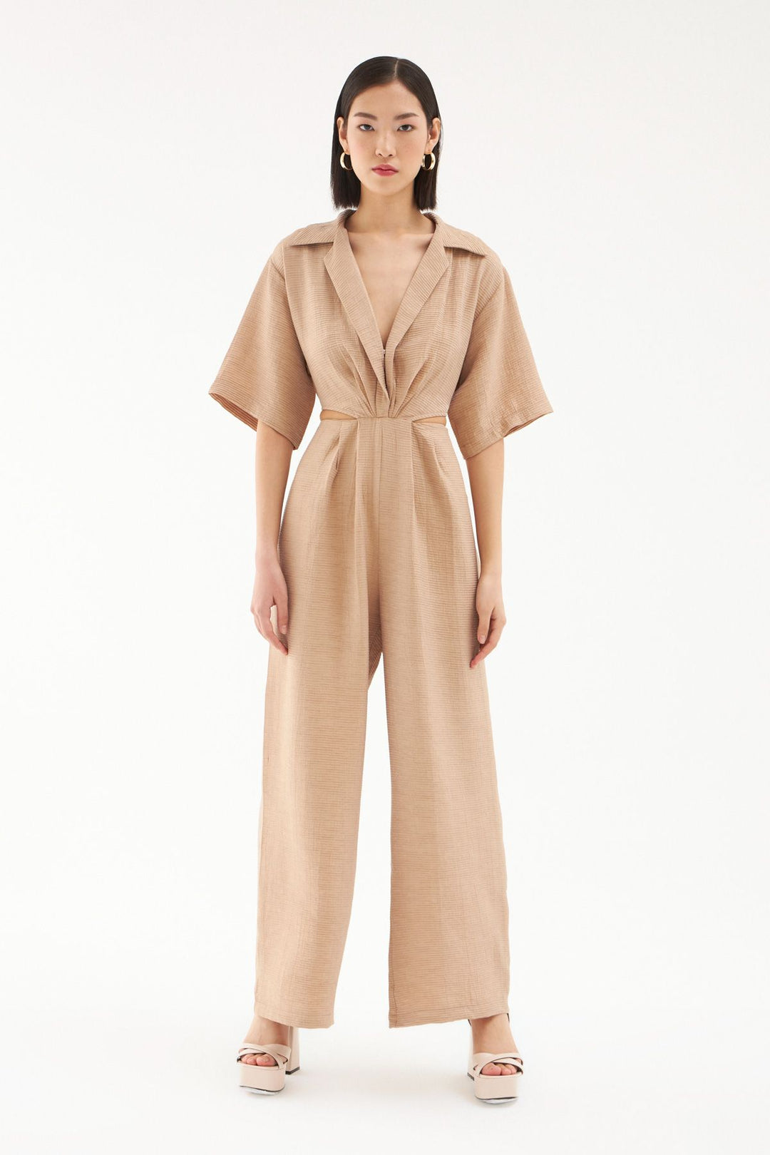 Cut Out Sparkly Jumpsuit Beige