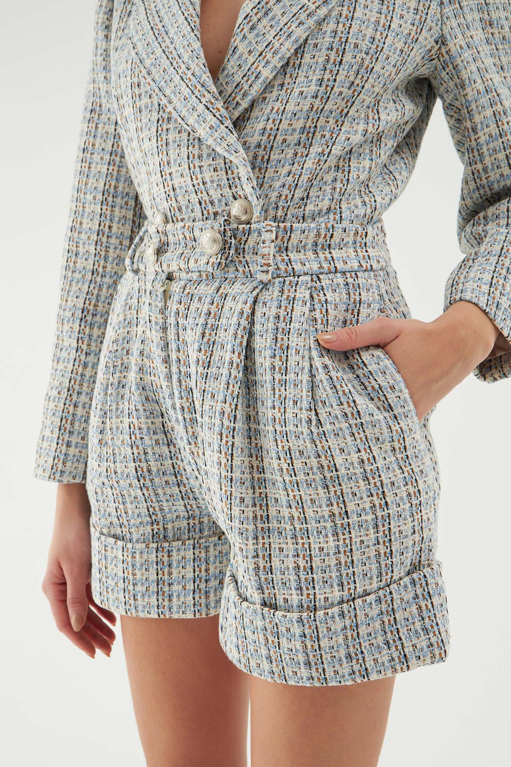 Double Leg Tweed Shorts Blue