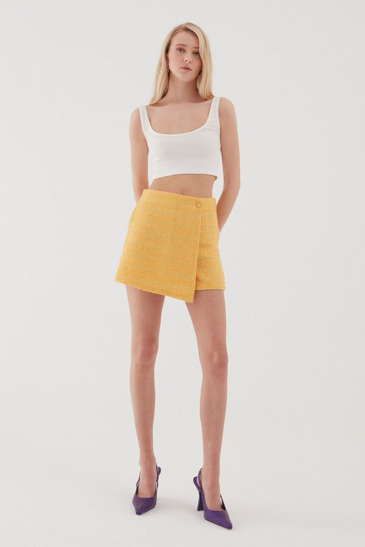 Tüvit Desenli Mini Şort Etek Açık Oranj