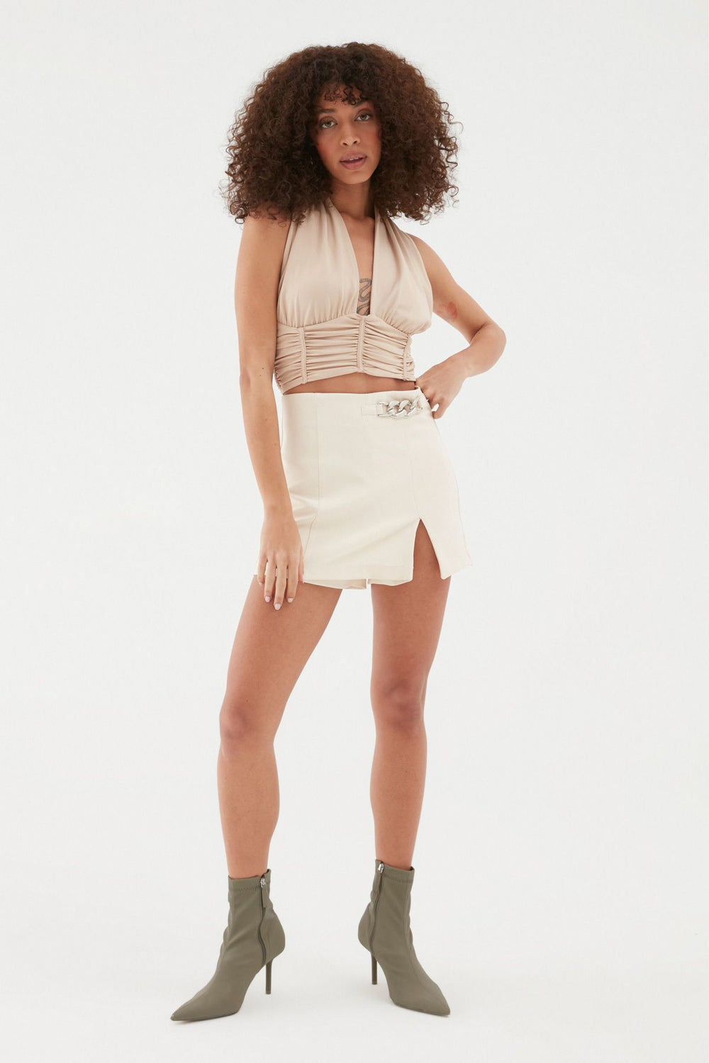 Slit Detailed Short Skirt Bone