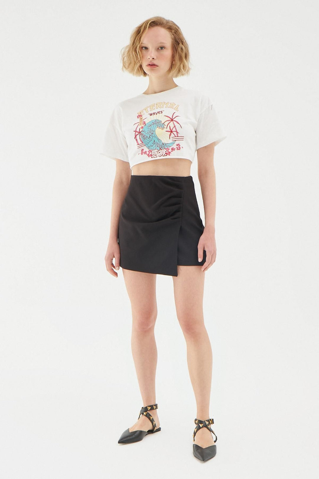 Ruffle Detailed Mini Short Skirt Black