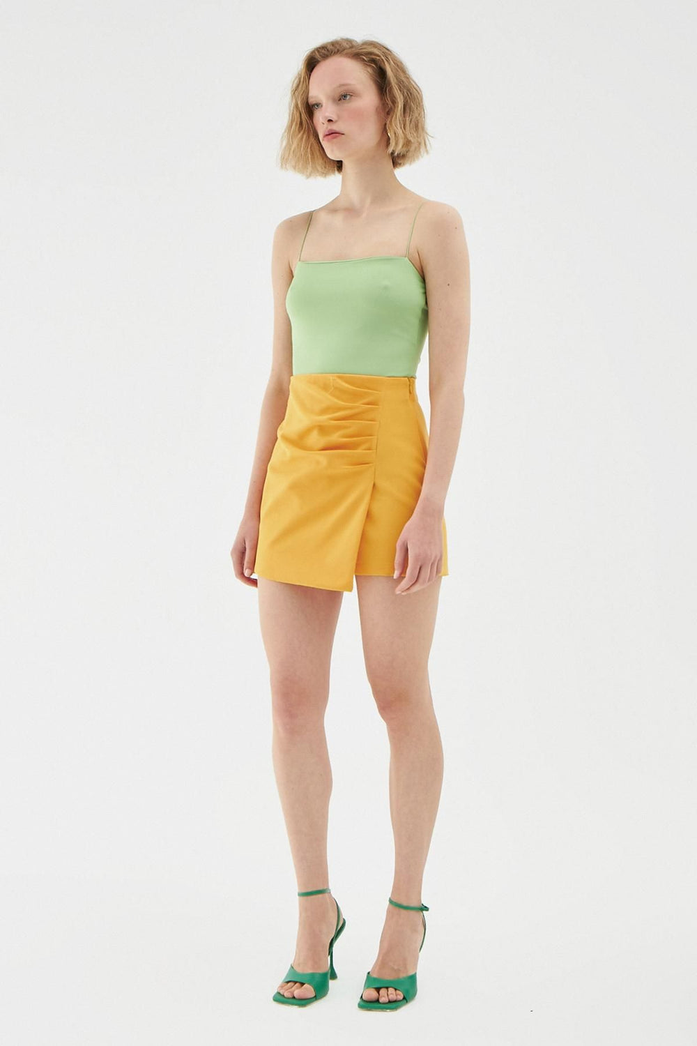 Ruffle Detailed Mini Short Skirt Orange