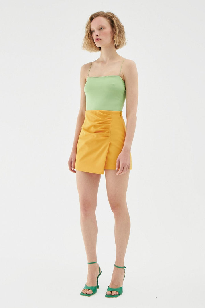 Ruffle Detailed Mini Short Skirt Orange