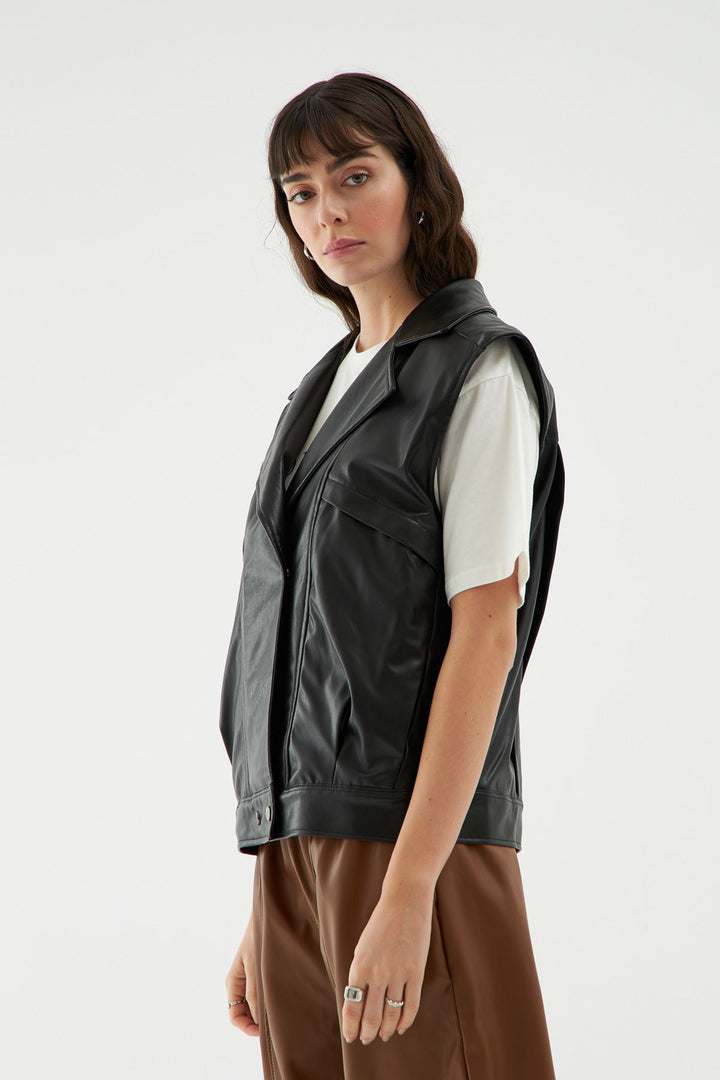 Cepli Deri Yelek Siyah