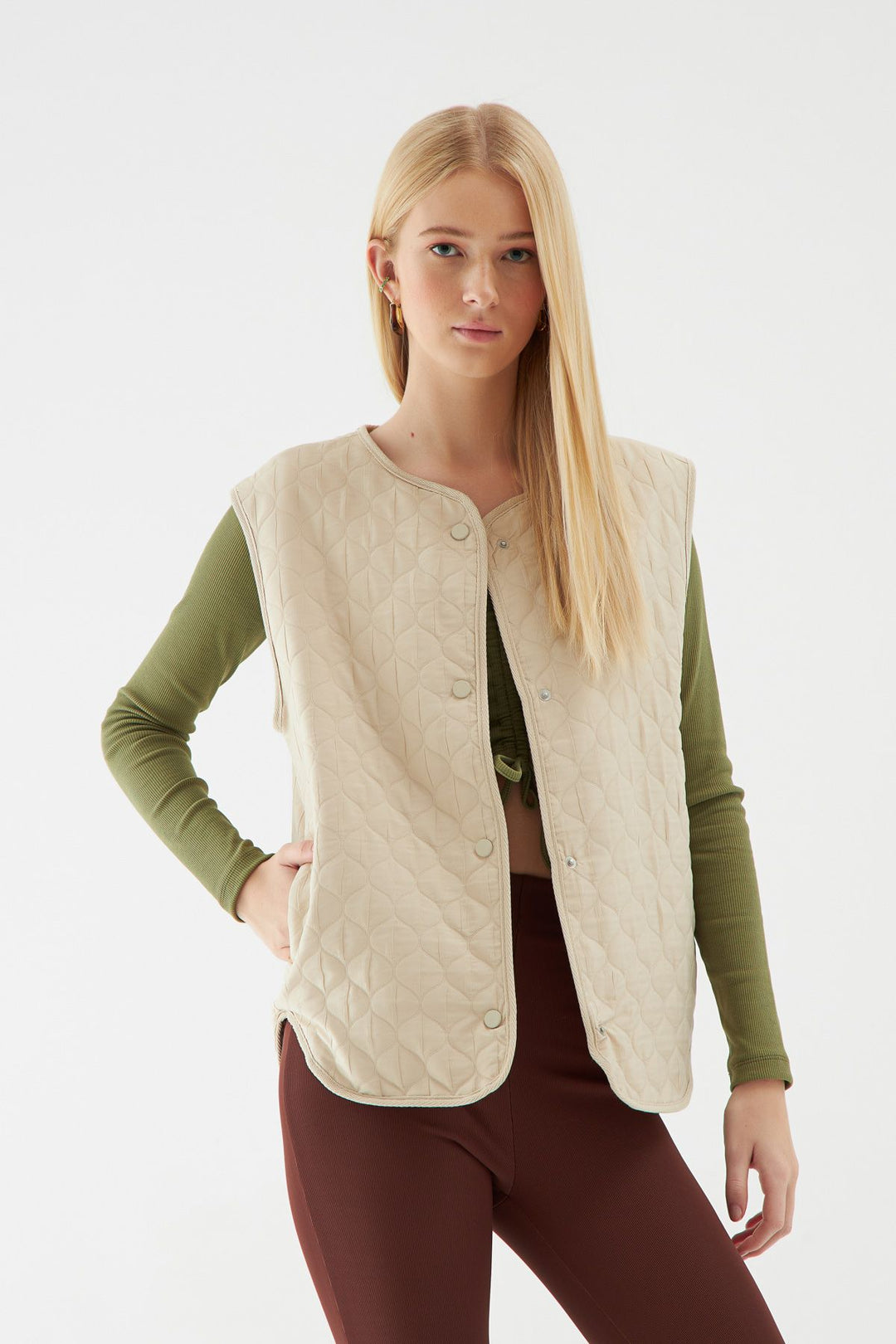 Pocket Quilted Vest Stone