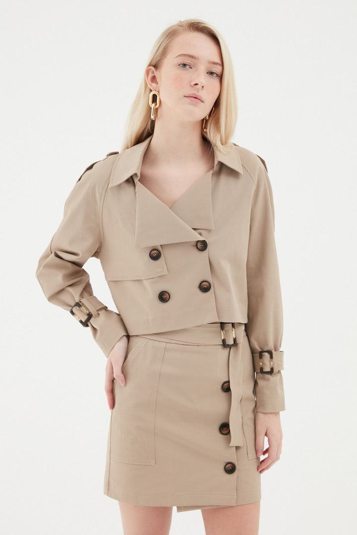 Kemerli Mevsimlik Ceket Bej