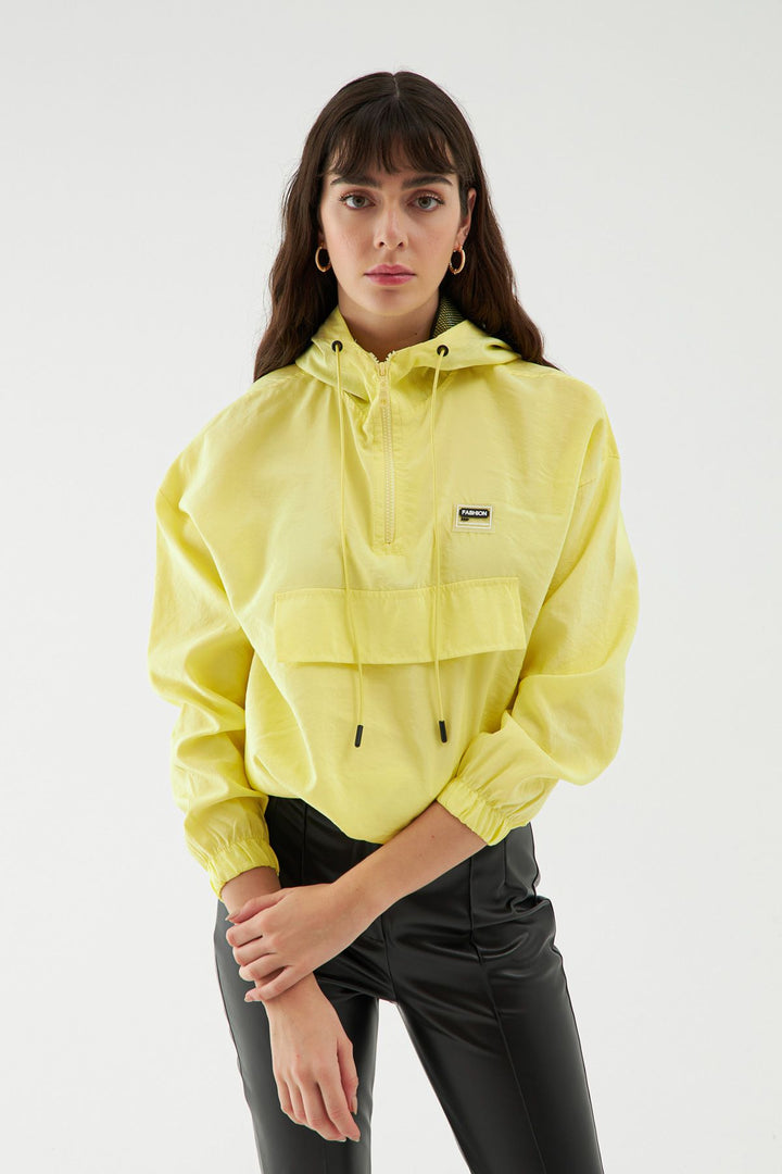 Hooded Kangaroo Pocket Raincoat Yellow