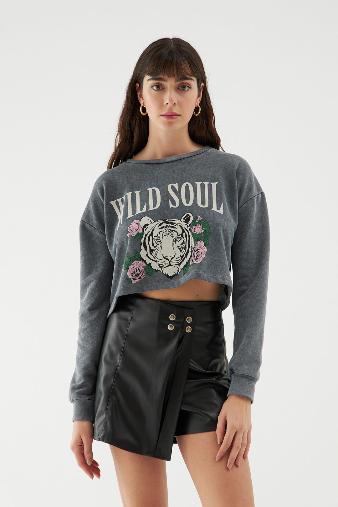 Low Back Crop Sweatshirt Anthracite