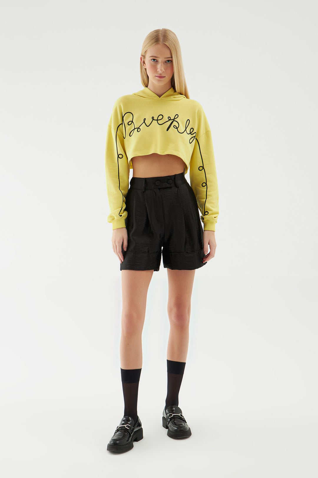 Hooded Crop Sweatshirt Yellow