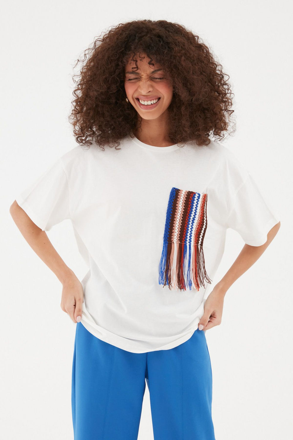 Knit Detailed T-Shirt Ecru