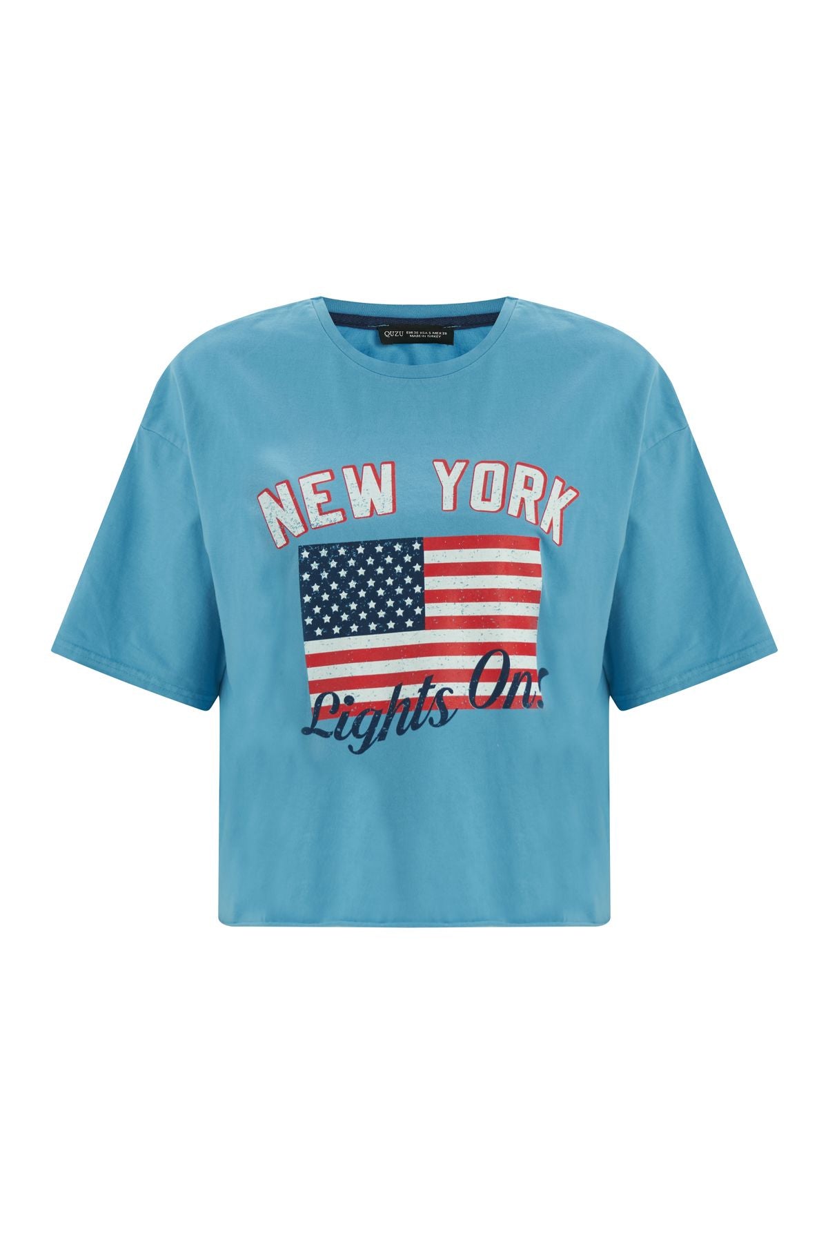 New York Baskılı Tişört Mavi