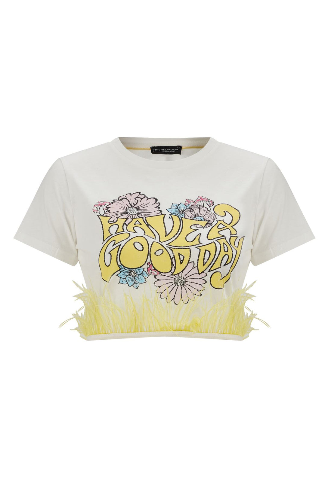 Tüy Detaylı Tişört Ekru