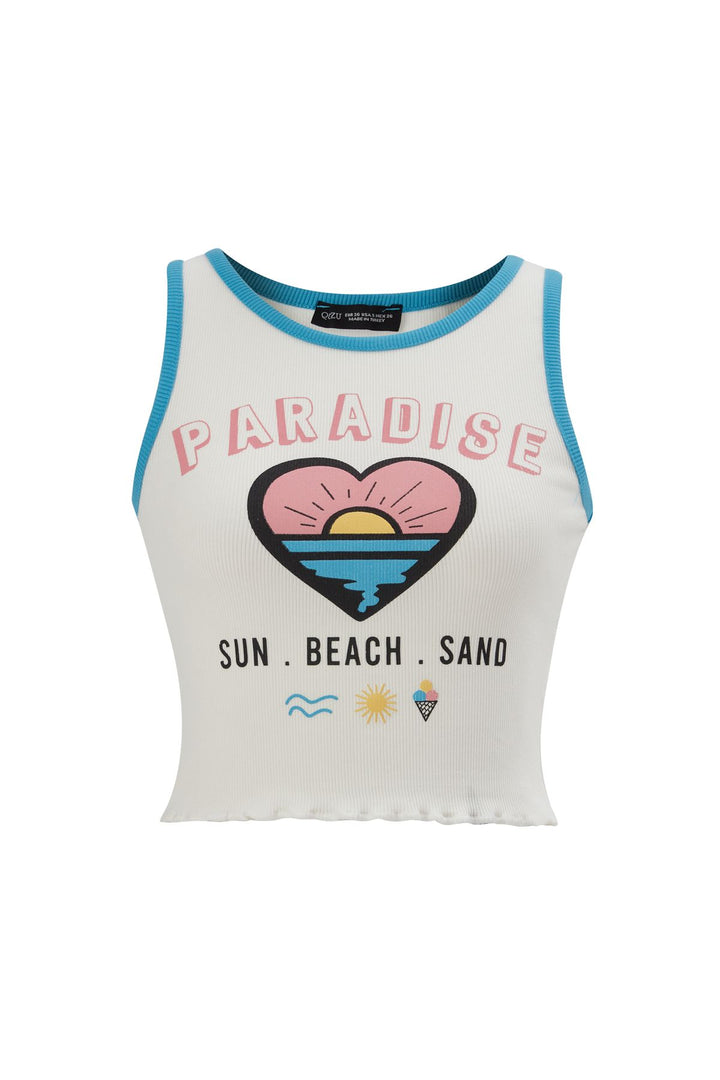 Embossed Printed Sleeveless T-Shirt Ecru