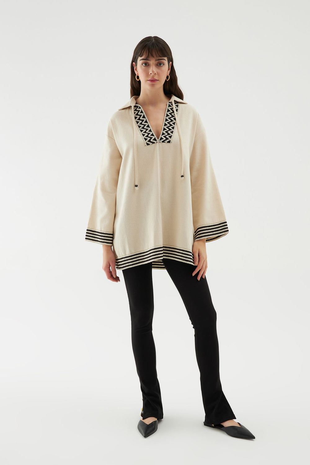 Striped Oversize Blouse Beige