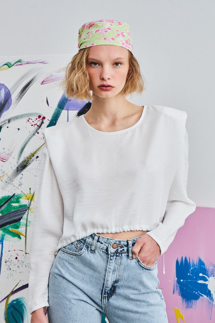 Waist Pleated Waistband Blouse Ecru