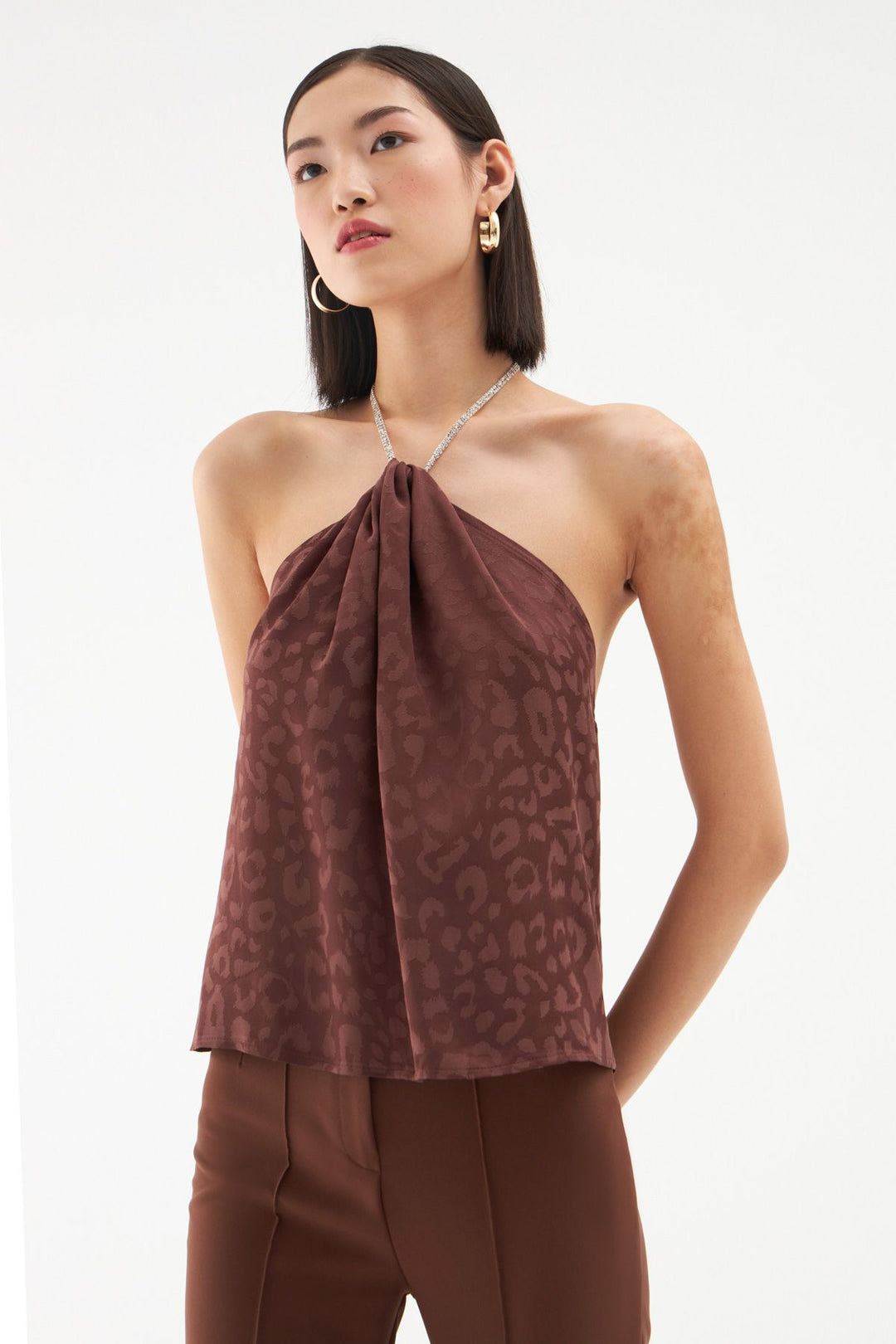 Desenli Zincirli Bluz Kahverengi