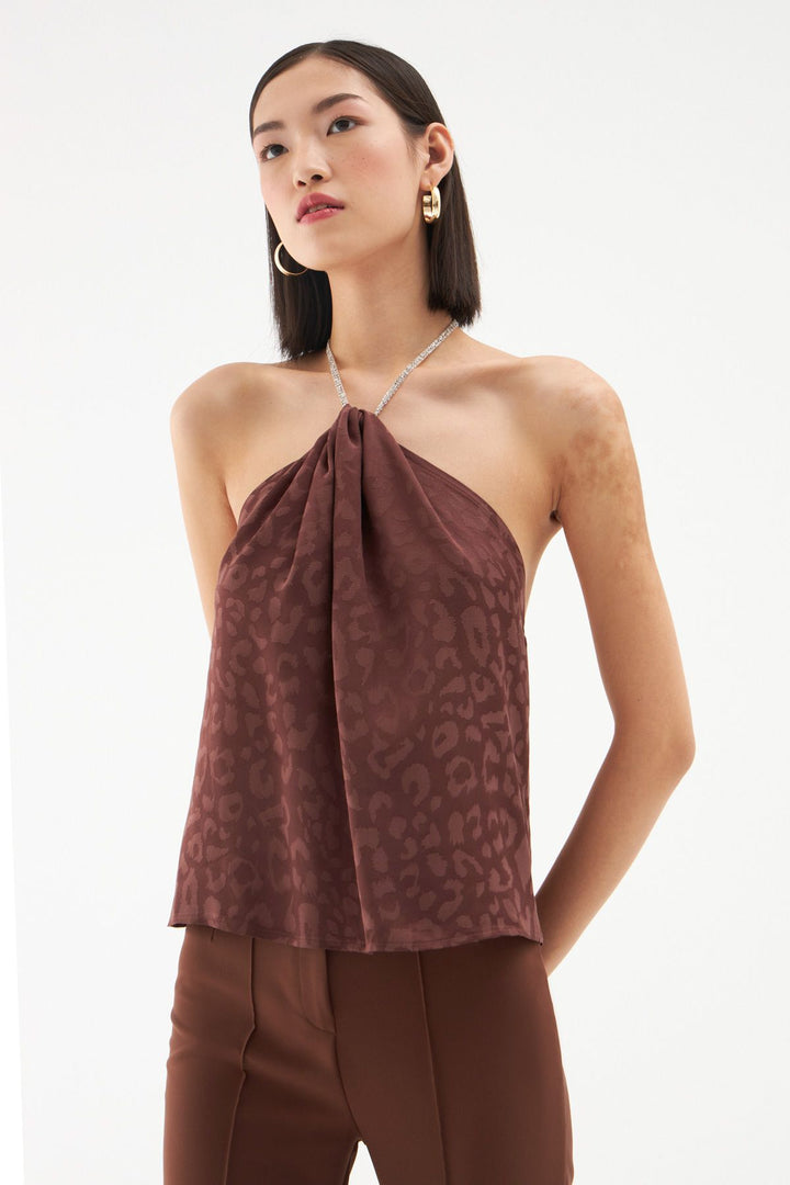 Desenli Zincirli Bluz Kahverengi