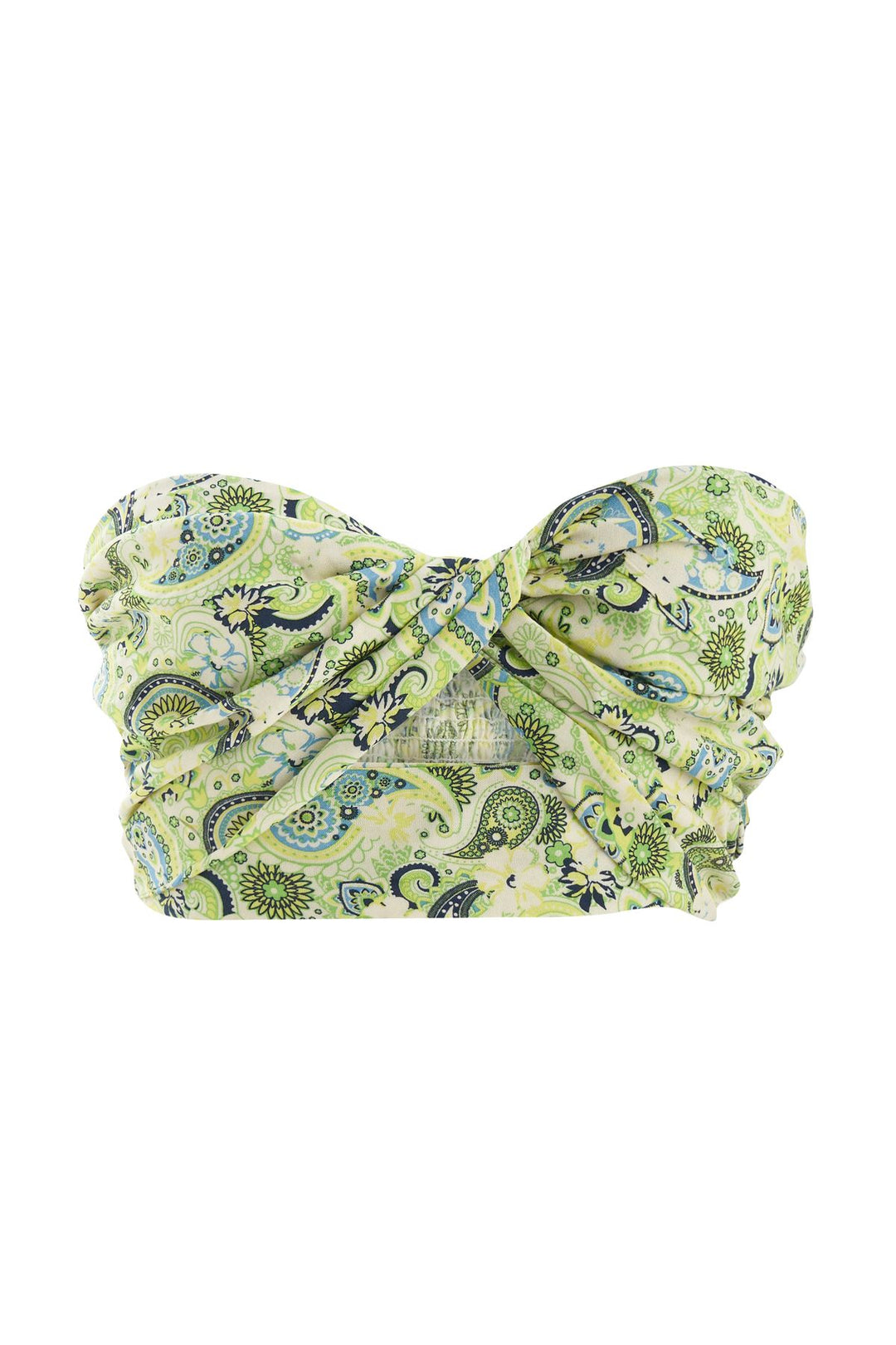 Desenli Straplez Bluz Yeşil