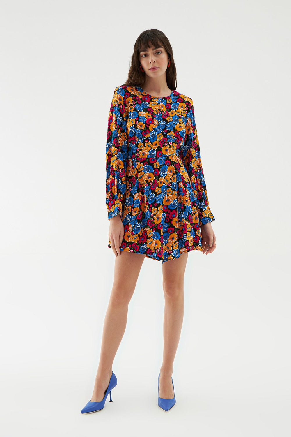 Wadding Asymmetrical Floral Dress Navy Blue