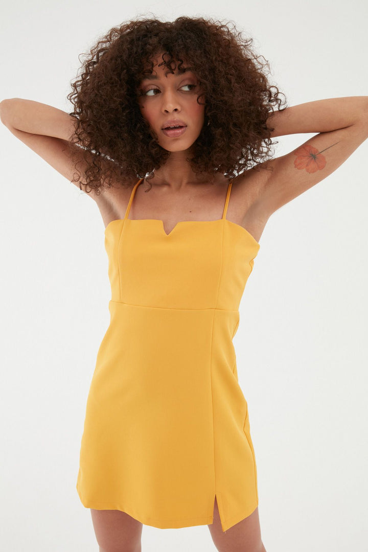 Strap Slit Mini Dress Orange