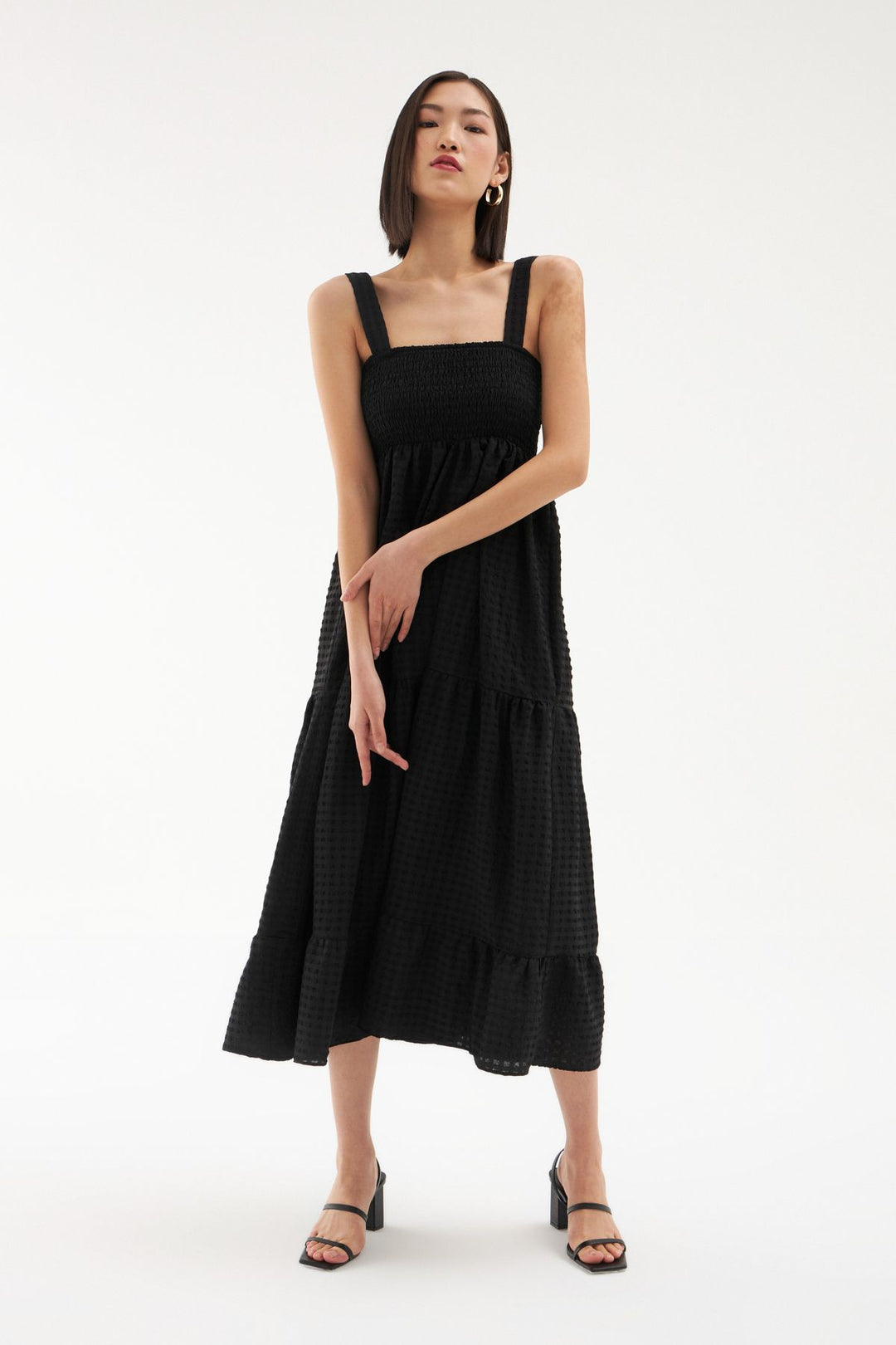 Askılı Fırfır Detaylı Elbise Siyah