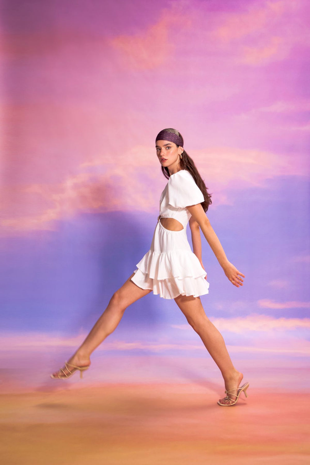 Frilly Cut Out Dress Ecru