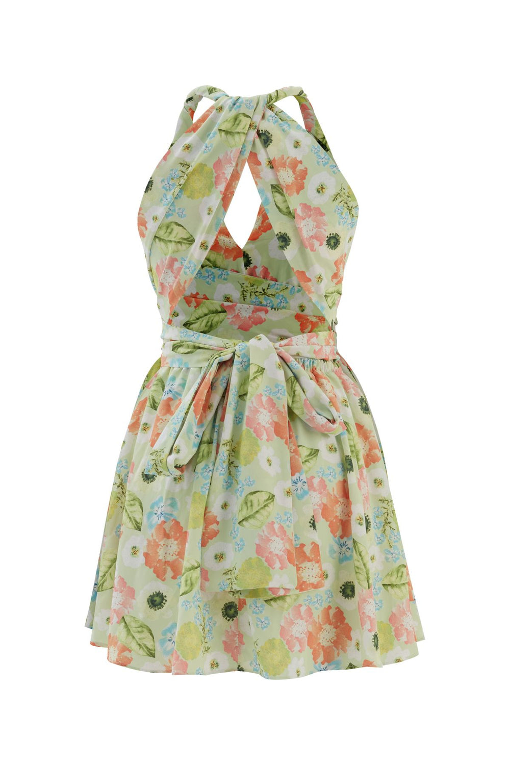 Chiffon Tie Patterned Dress Green