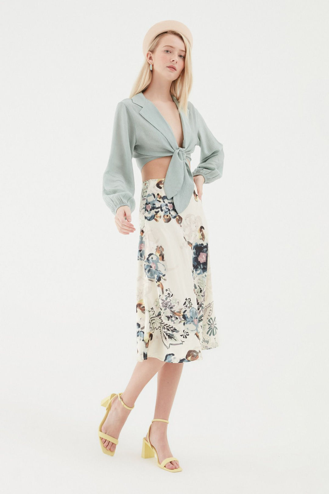 Patterned Satin Skirt Ecru