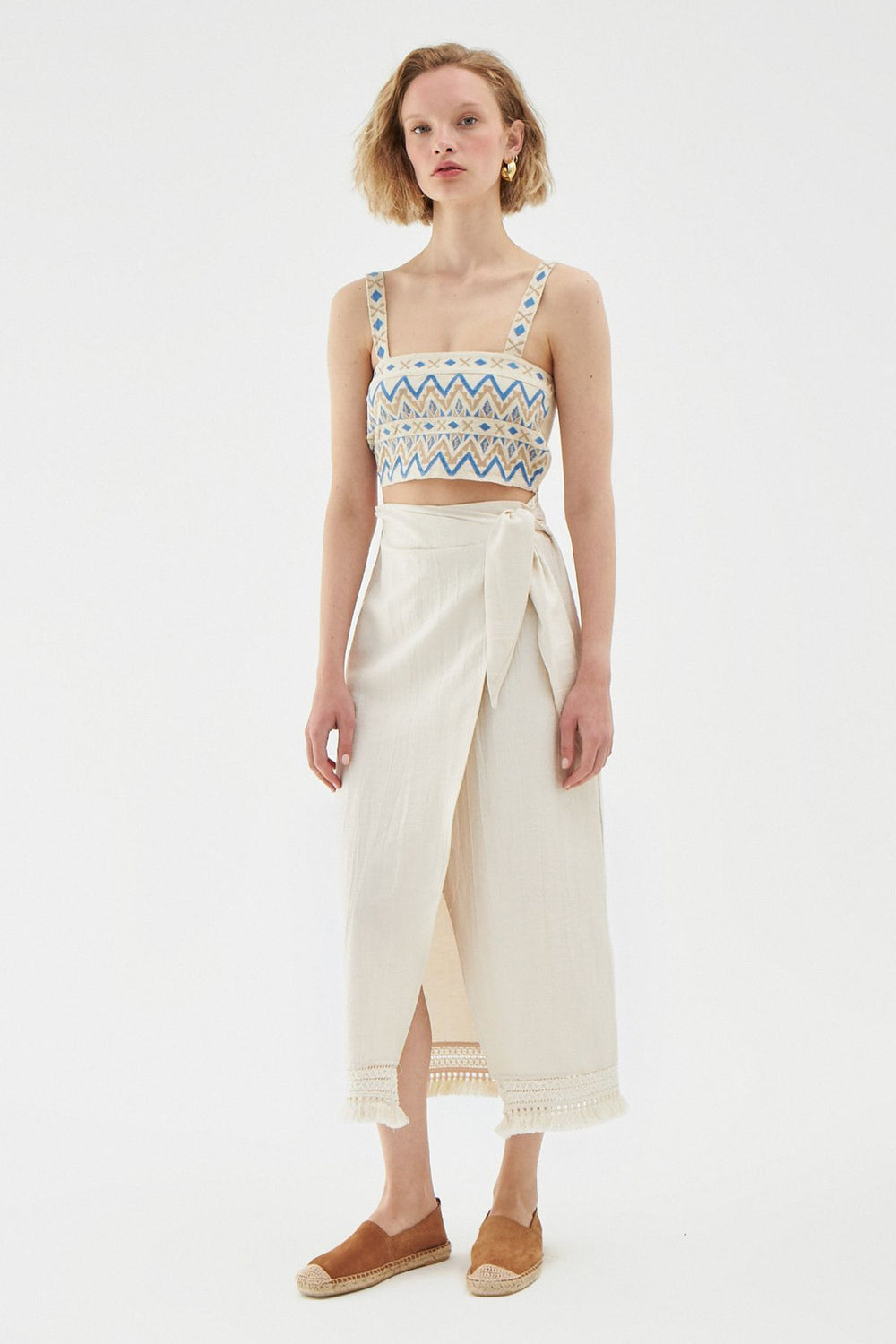 Tassel Detailed Wrapped Skirt Natural