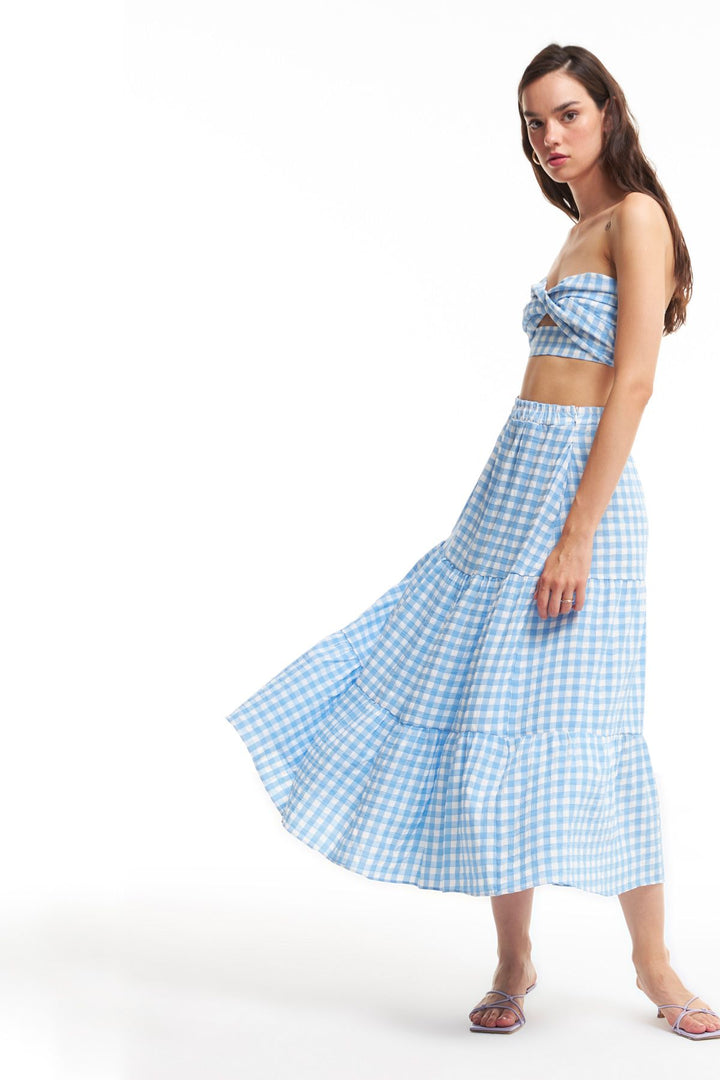 Plaid Midi Skirt Blue