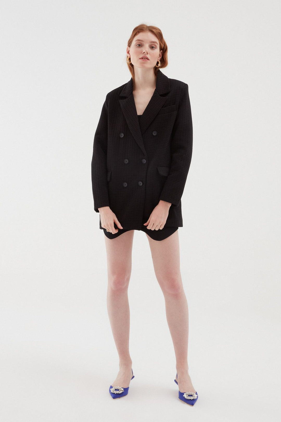 Dokulu Blazer Ceket Siyah