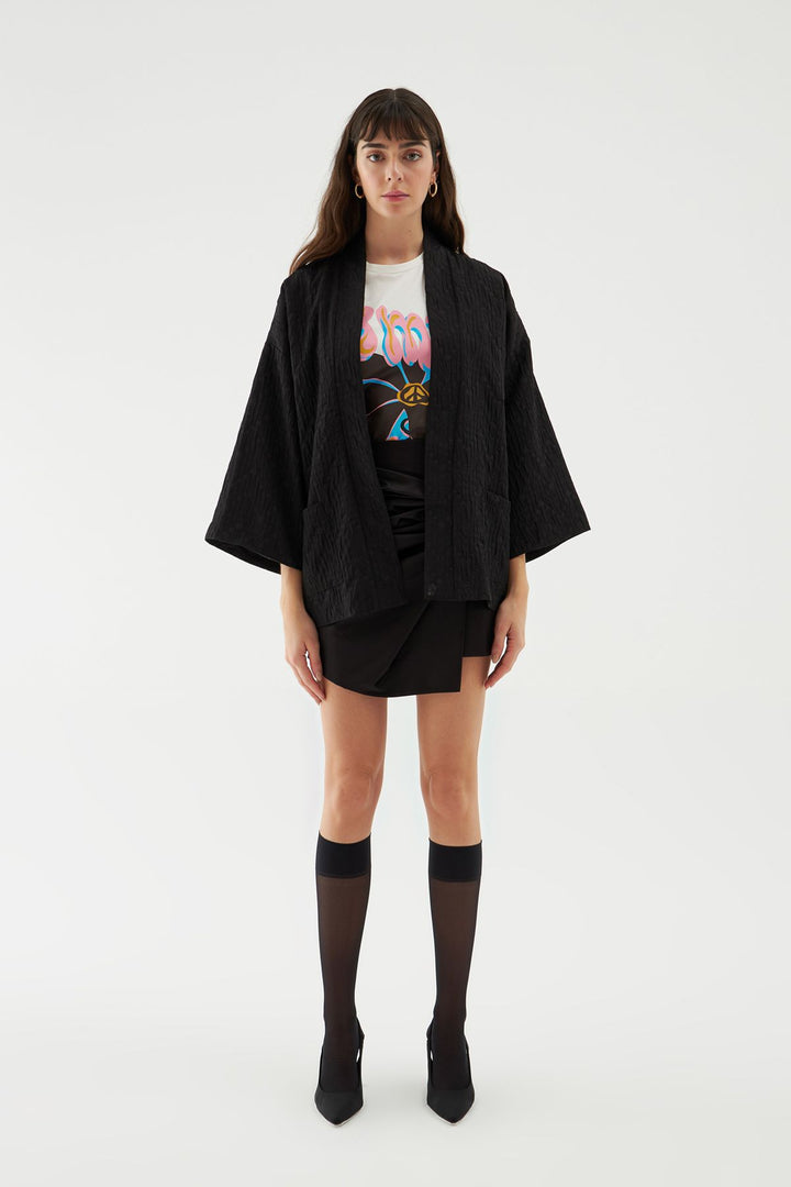 Dokulu Şal Yaka Ceket Siyah