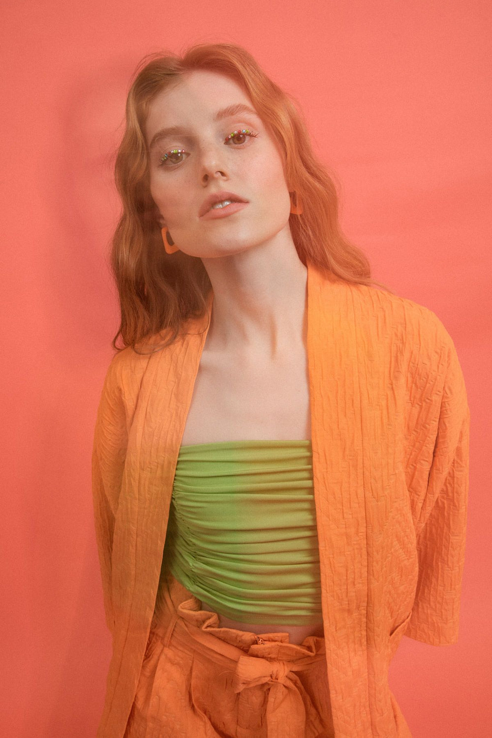 Textured Shawl Collar Jacket Orange