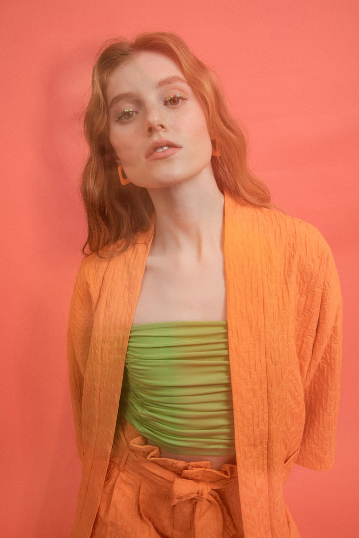 Textured Shawl Collar Jacket Orange