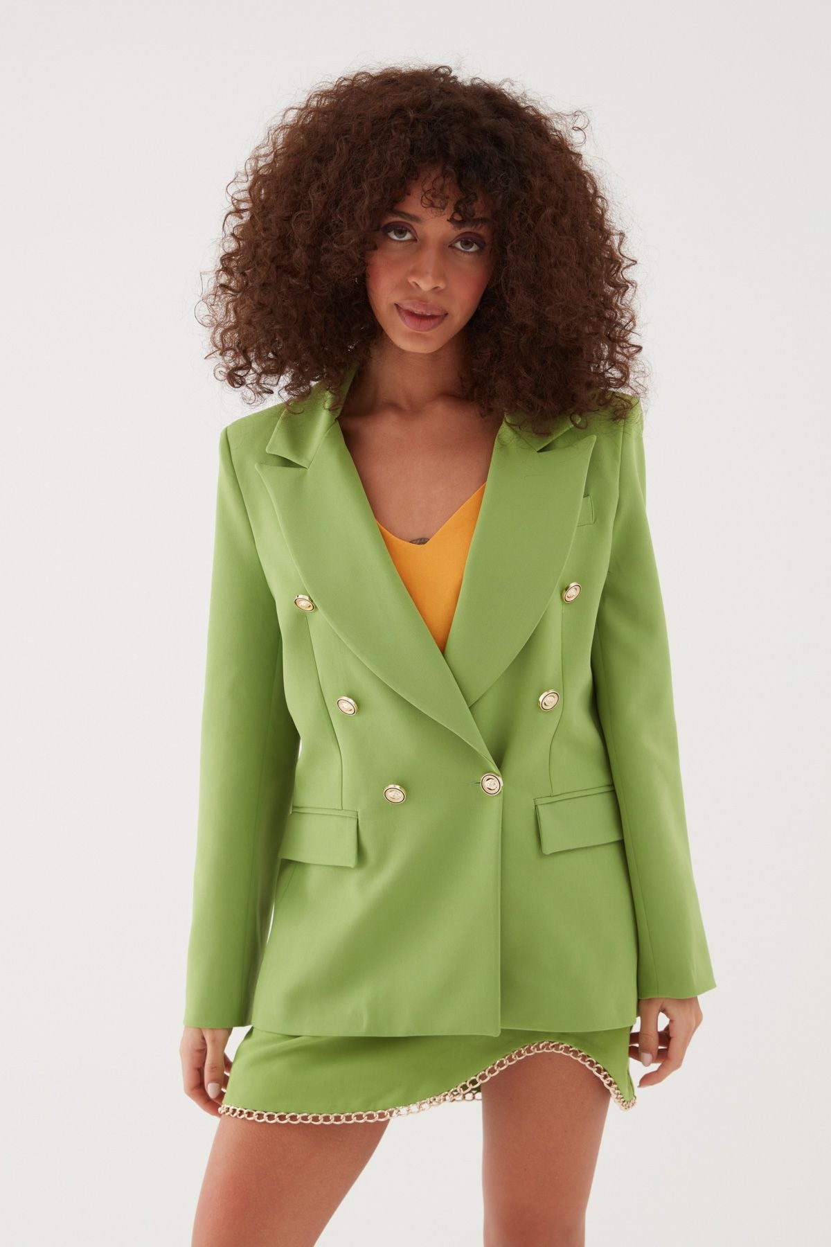 Button Detailed Blazer Jacket Green